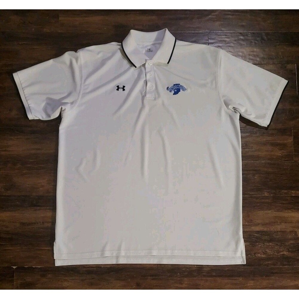 Under Armour Indiana State Sycamores Polo Shirt White Blue Logo Size XXL